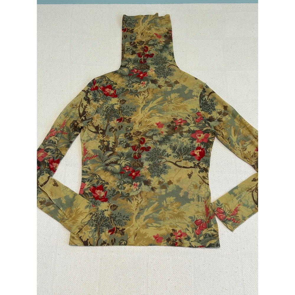 Talbots Pure Cashmere Turtleneck Sweater Small Floral Tapestry Print Woodland S